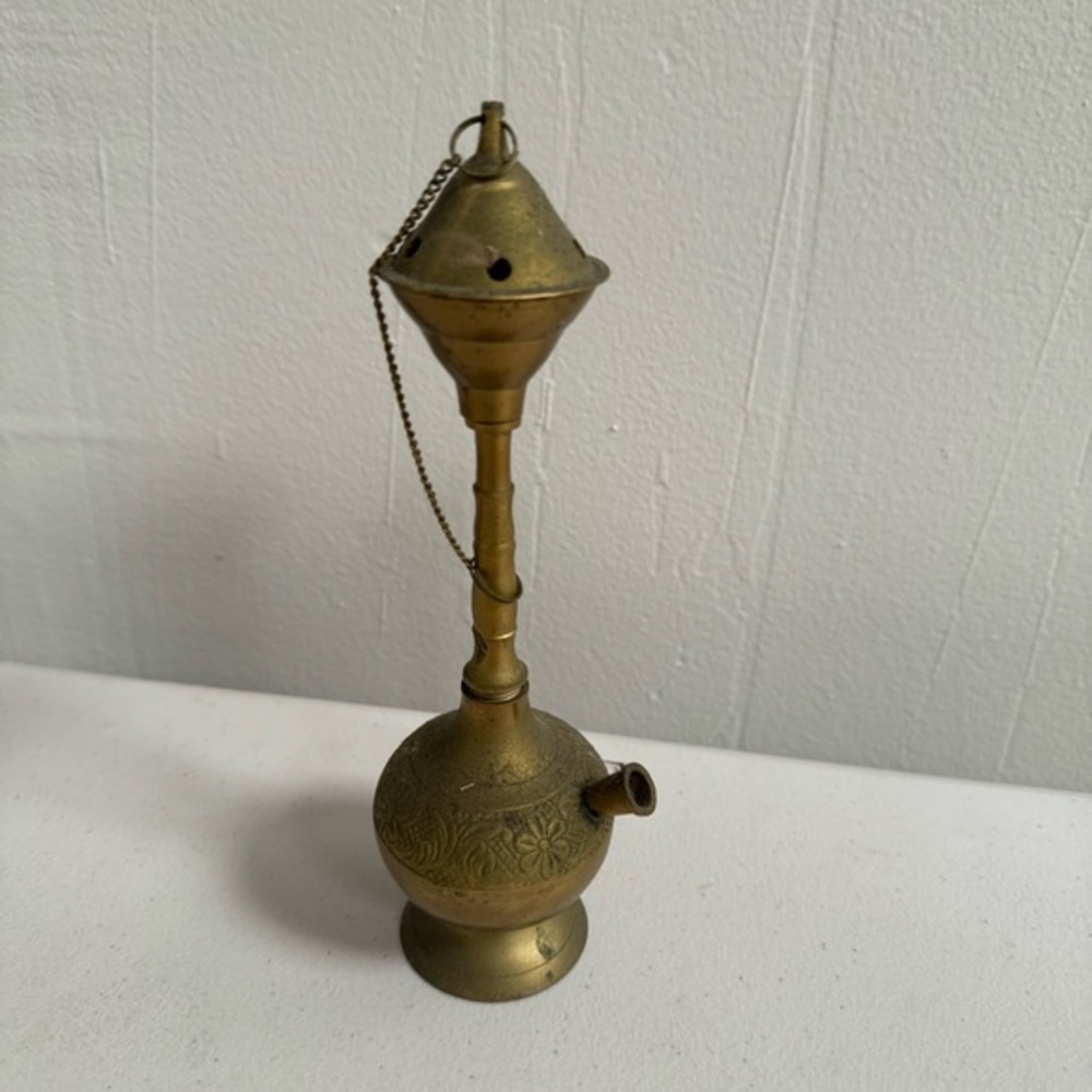 incense burner metal Coppertone cone stand ash collector removable top Indian